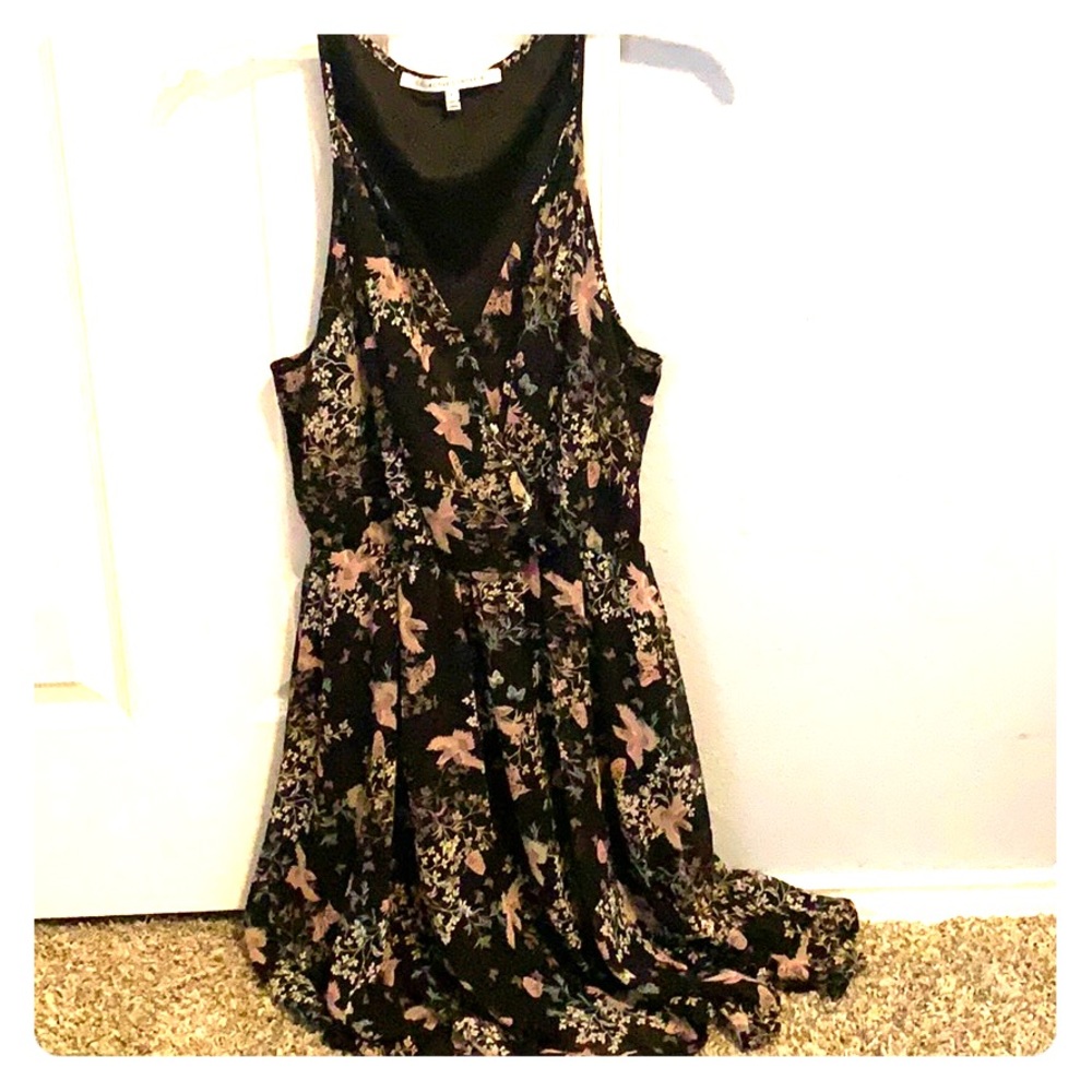 Black floral print faux wrap dress
